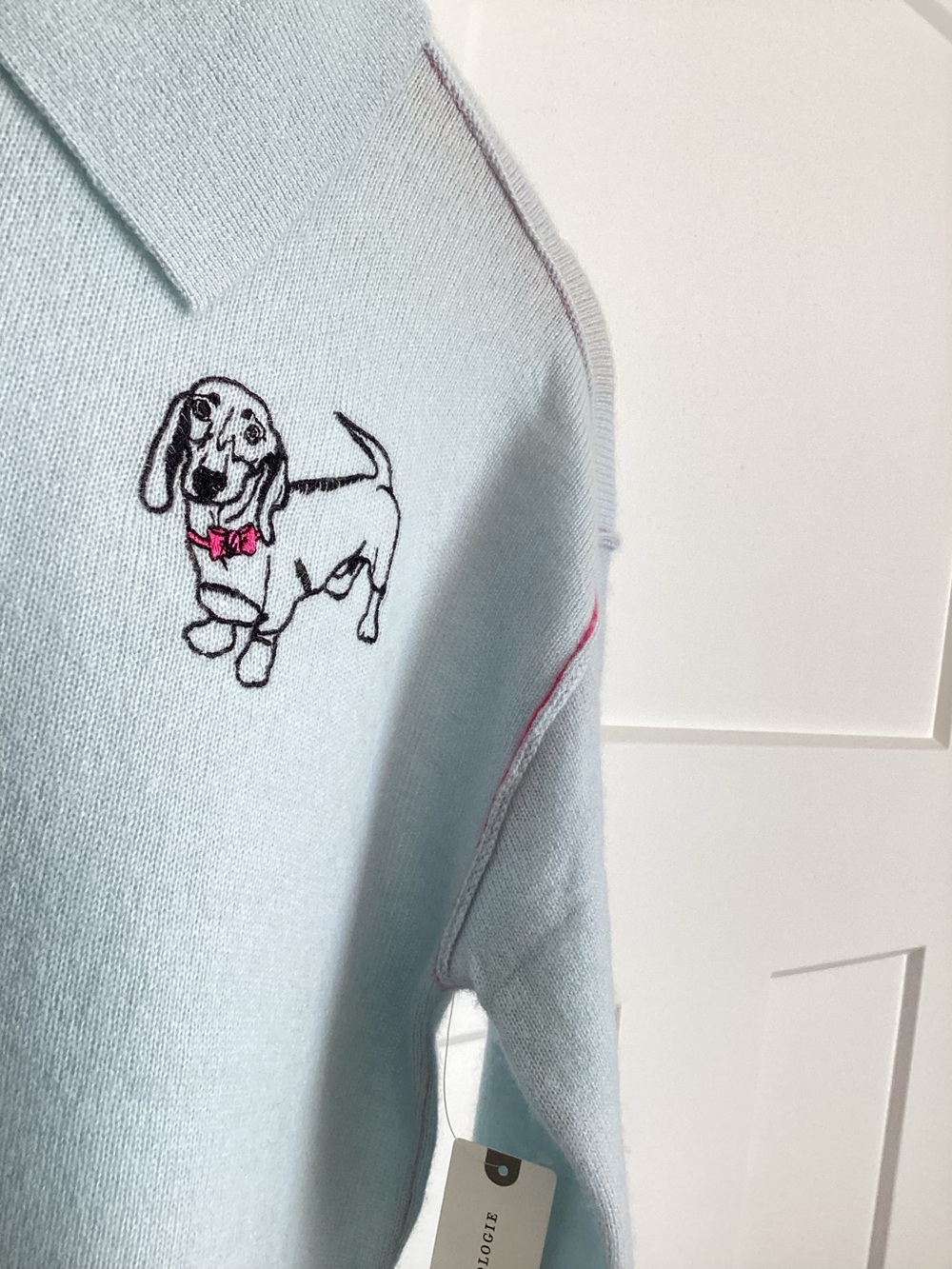 🐾Anthropologie Cashmere Sweater Pilcro Collared Long Sleeve Polo New Dog Blue - Picture 6 of 15